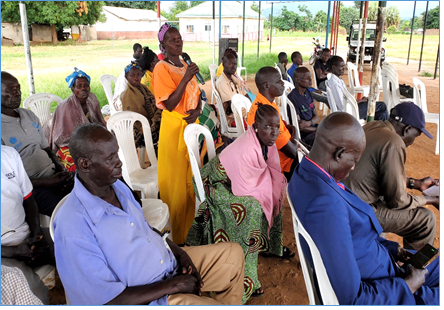 A Female community member testifying against Human Rights Violations committed in her area during Outreach session in Magwi County Eastern.Equatoria State.