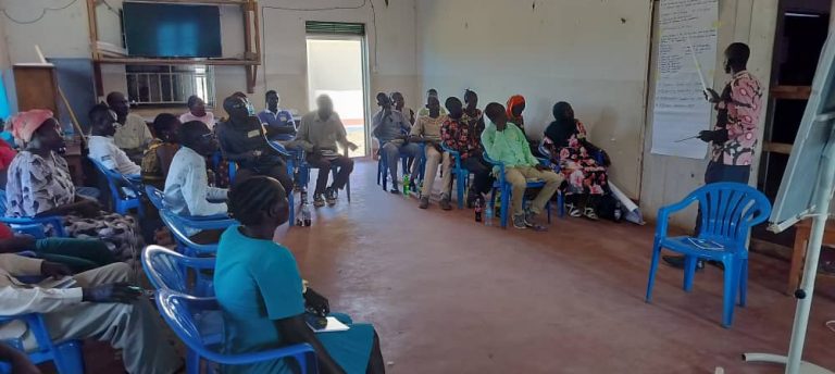 Participant presenting on leadership in Magwi, Eastern Equatoria State.